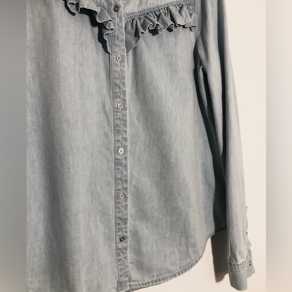 Paige Layda Denim Ruffle Shirt - Size M - Picture 6 of 9